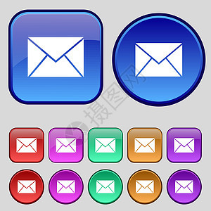 邮件信封图标标志 一套十二个复古按钮为您的设计 韦克托圆形用户界面通讯网站插画家插图空白绘画电子邮件图片