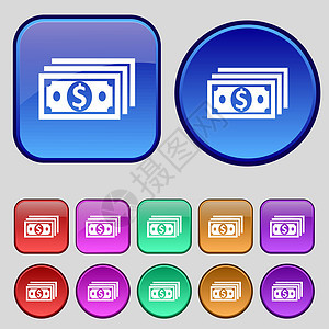 现金 美元图标符号 一套12个旧扣子用于设计 矢量交换商业薪水货币投资插图店铺零售银行业互联网图片