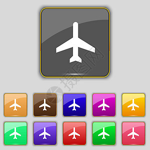 平面图标标志 为您的站点设置十一个彩色按钮 韦克托运输飞机邮政航空公司导航航空客机旅行插图航班图片