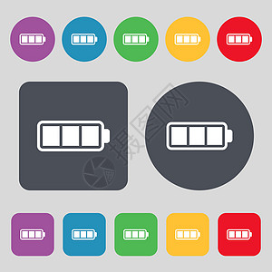 电池完全充电图标符号 一组有12色按钮 平面设计 矢量力量艺术质量标签令牌徽章活力界面创造力电气图片