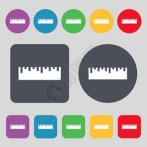 标尺图标符号 一组有12色按钮 平面设计 矢量绘画工具测量方案数学学校机械统治者插图教育图片