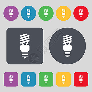 荧光灯图标符号 一组有12色按钮 平面设计 矢量图片