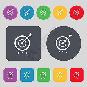 目标图标标志 一组 12 个彩色按钮 平面设计 韦克托商业市场飞镖游戏挑战运动概念愿望营销环境图片