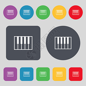 钢琴关键键图标符号 一组有12色按钮 平面设计 矢量图片