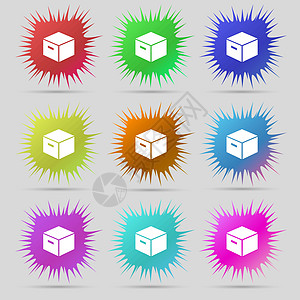纸板包装盒图标符号 一组由9个原针头按钮组成 矢量图片