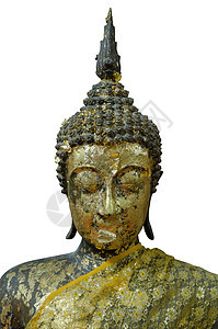 佛祖的面孔紧贴在白色后春花上场景大佛雕像金色雕塑宗教沉思金子信仰上帝图片