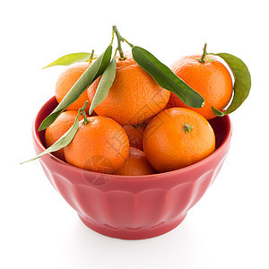 陶瓷红色碗的坦格林水果果汁热带制品橙子收成柑桔白色棕色团体背景图片