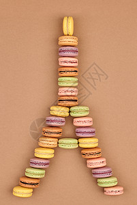 马卡龙埃菲尔铁塔法式甜美多彩巧克力黄色婚礼甜点饼干咖啡明信片生日图片