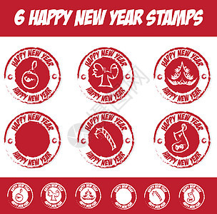 矢量图标邮票集新年快乐邮票倒数橡皮球形数字插图打印礼物糖果艺术品庆典图片