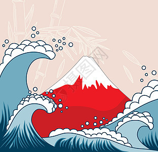 日本风格插图竹子环境文化叶子艺术海啸海浪明信片海洋卡片图片