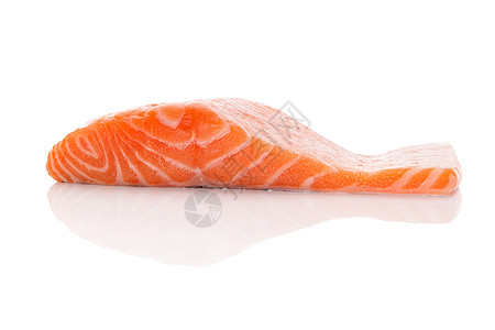 孤立的新鲜鲑鱼牛排红色宏观白色美食牛扒橙子水平横截面海鲜烹饪图片