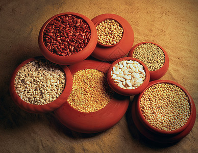 豆类和谷物亚麻沙沙漠扁豆玉米利马食物陶器收据图片