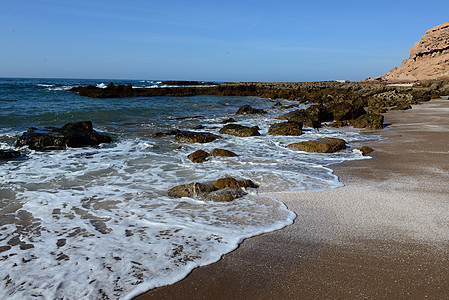 海滩蓝色太阳地平线海岸线悬崖旅游支撑天空观光风景图片