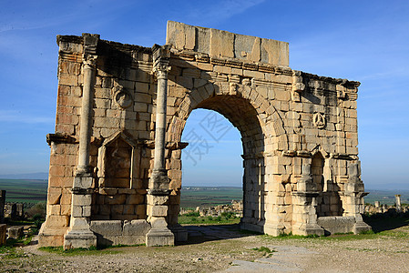 Volubilis 火山卷文化柱子废墟地标石头论坛遗产考古学建筑学历史性图片