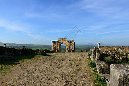 Volubilis 火山卷古物纪念碑地标帝国历史性寺庙论坛废墟房子城市图片