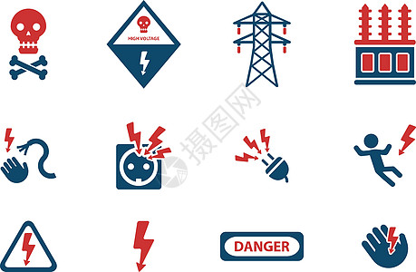高压简单图标金刚金属插座闪电变形颅骨线路死亡警告电力图片