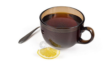 来一颗柠檬来杯茶液体早餐勺子黑色摄影草本白色香味玻璃杯子背景