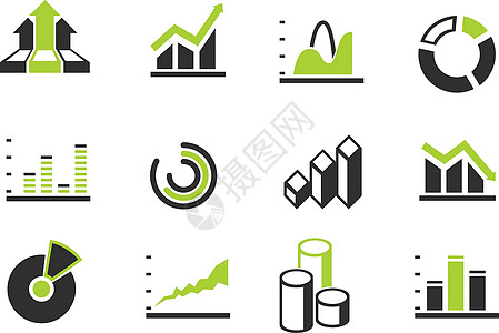 信息图表辅助财务报告图标集黑与白财务图标圆圈领导数据报告图片