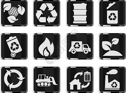 循环复制符号垃圾车活力插图工厂垃圾桶行星图标集推土机设计回收站图片