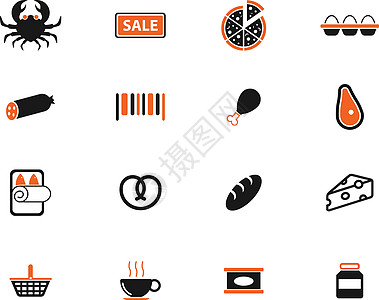 杂货店简单的图标条码面包销售螃蟹火腿托盘市场椒盐牛扒咖啡图片