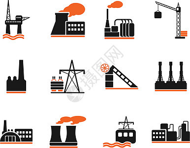 工厂和工业符号仓库计算机图标集建筑绘画汽油界面天然气加油站烟囱图片