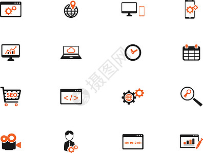 SEO 和开发简单图标窗口指针放大镜铅笔代码图表日历购物车时间监视器图片