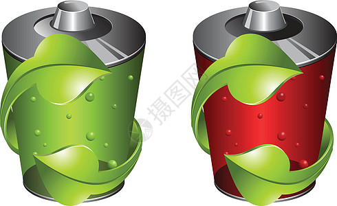 具有绿色回收利用符号的电池电池碱性插图技术活力力量生态白色电气累加器收费图片