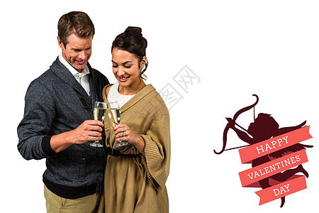 幸福的情侣握着葡萄酒杯的复合形象图片