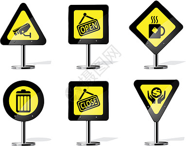 路标标志图标符号警告艺术矢量插图骨灰盒垃圾杯子摄像机危险图片
