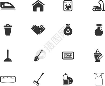 清洁服务简单图标瓶子叶子篮子扫帚房子清洁工卫生衣服洗涤垃圾图片
