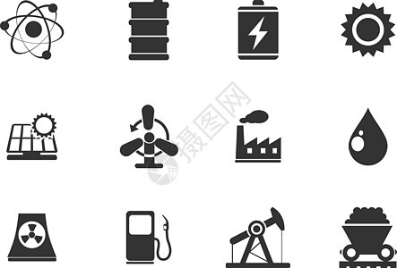 图标集能源和工业放射性油桶电源核反应堆变电站能源矢量涡轮机核电站汽油图片
