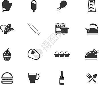 食物和厨房简单的图标咖啡杯子冰棒浇头擀面杖酒精冰淇淋勺子插图糕点图片