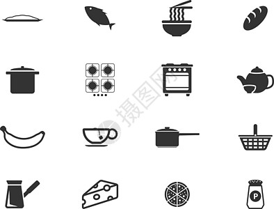 食物和厨房简单的图标茶包面条面包火炉胡椒瓶杯子插图咖啡烤箱香蕉图片