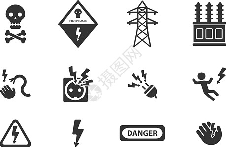 高压简单图标电力金属变形警告颅骨闪电标志安全插座死亡图片