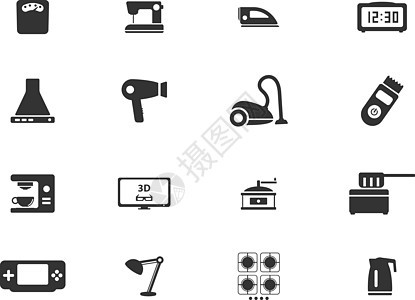 家电简单图标吸尘器排气扇游戏机重量熨斗烹饪台钟剃刀油炸电视背景图片