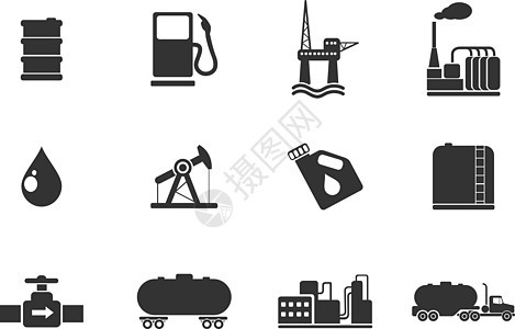 石油和石油工业对象图标矢量数据商业化石卡车汽油活力炼油厂化工厂符号图片