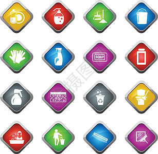 清洁公司图标 se清洁工机器护手霜花序插图肥皂蓝色手套垃圾桶地板图片
