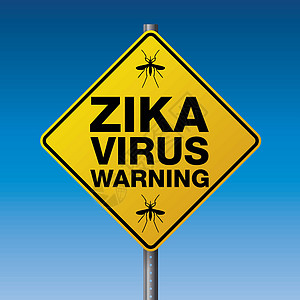 黄Zika病毒警告信号说明昆虫插图畸形治疗小头路标蚊子街道治愈蓝天图片