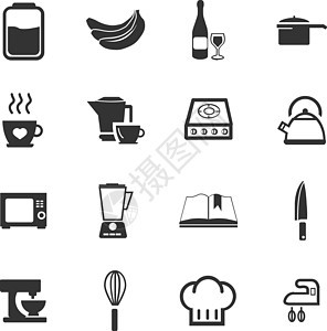 食物和厨房图标 se茶壶勺子工具菜单咖啡餐厅香蕉平底锅杯子厨师图片