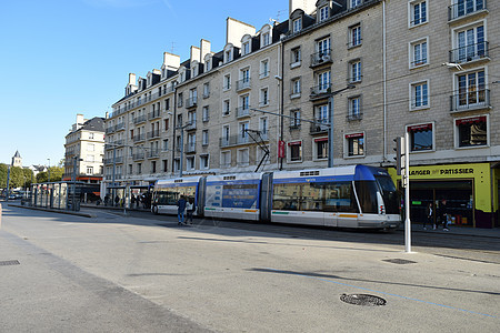 街车蓝色方式有轨电车白色背景图片