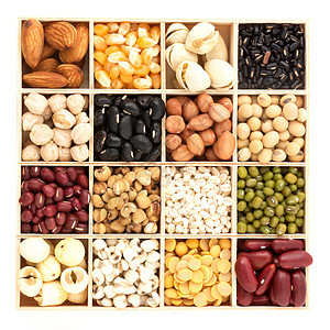 将豆子和扁豆用木制勺子配木箱马大豆粮食种子植物谷物营养豆类食物饮食厨房图片