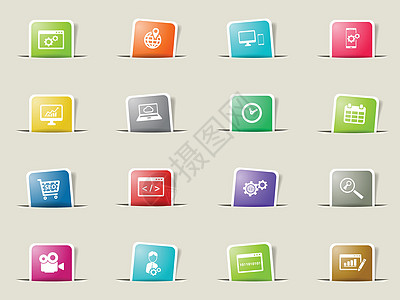 SEO 和开发简单图标笔记本软件图表指针钥匙图形监视器齿轮窗口电脑图片