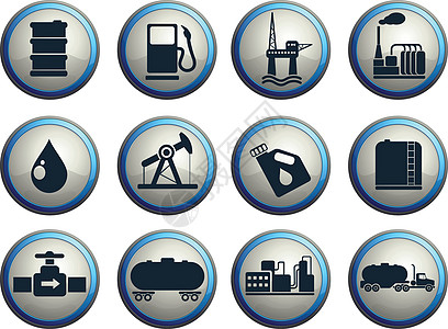 石油和石油工业对象图标矢量商业化工厂真空管车站汽油油井符号油罐车炼油厂图片