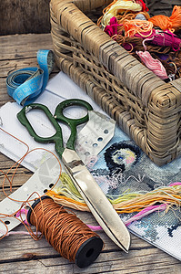 针线工作卷轴裁缝棉布工艺手工丝绸筒管刺绣爱好灯丝图片
