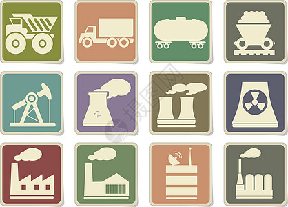 工厂和工业符号输送带卡车矢量图标集图标天然气机械烟囱办公楼加油站图片
