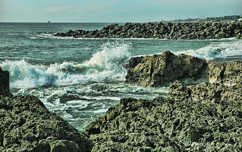 大西洋海洋波浪泡沫力量海岸线海浪支撑沿海蓝色风景海景冲浪图片