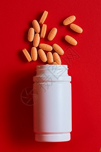 药瓶溢出的药瓶是红色的 上面有复制空间疼痛制药医生抗生素疾病宏观帮助治疗胶囊医院图片
