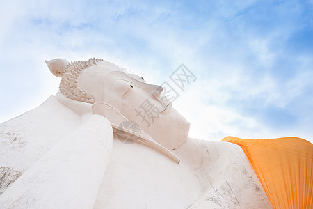睡佛雕像纪念碑艺术赛义蓝色天空寺庙睡眠宗教地点文化图片