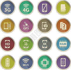 智能手机规格简单图标模拟触摸屏网络技术电话上网电池全球内存处理器图片