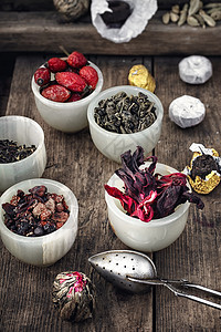 几种茶叶叶品种衬套杯子草本酿造饮料芳香香气烹饪植物花瓣图片